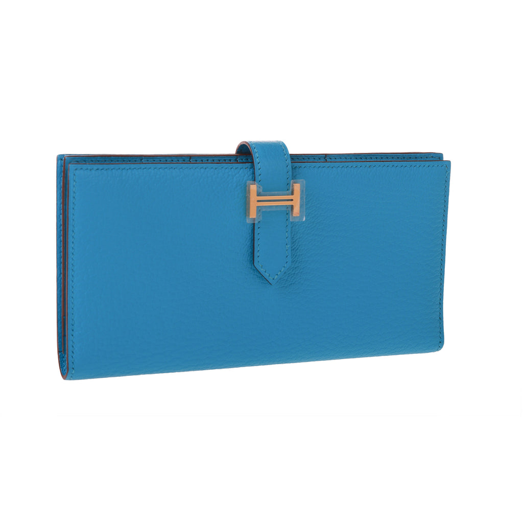 Hermès Bearn Wallet Bleu Azteque 7M Chèvre Goatskin Gold Hardware