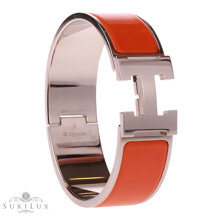 Hermès Clic Clac H Wide Enamel Bracelet Orange Palladium Hardware