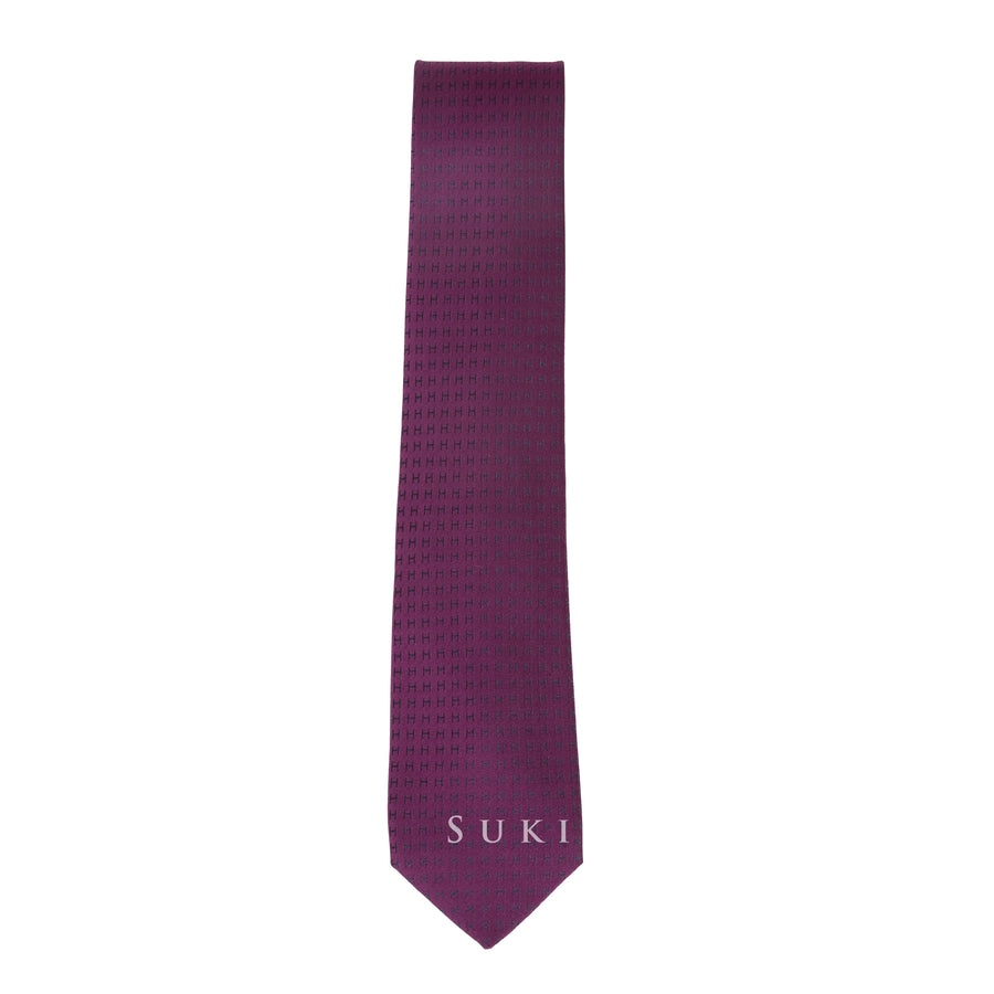 Hermès Cravate Silk Tie Faconnee H Bicolore Prune/ Marine