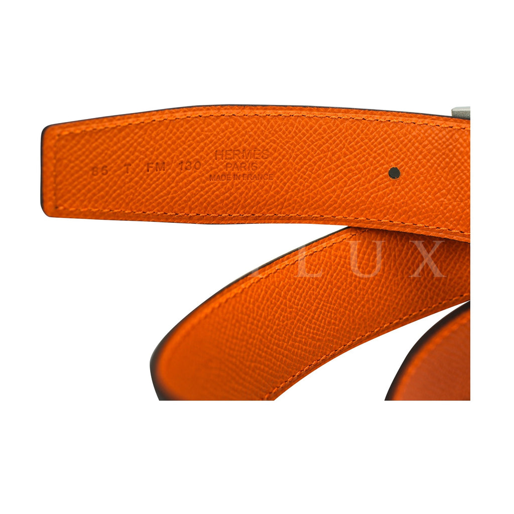 Hermès 32mm Reversible Constance H Belt Guillochee Black/Orange Palladium Buckle