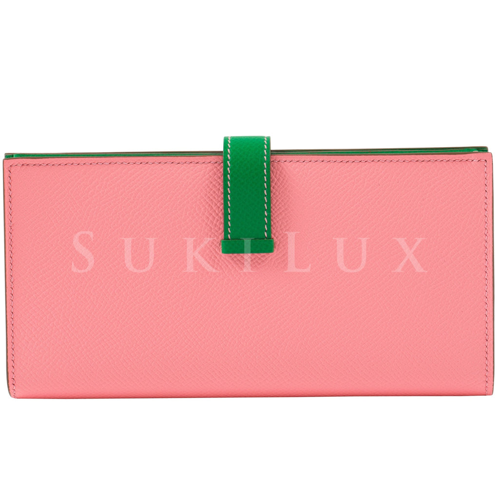 Hermès Bearn Wallet Rose Confetti 1Q Bamboo Green 1k Epsom Leather Palladium Hardware