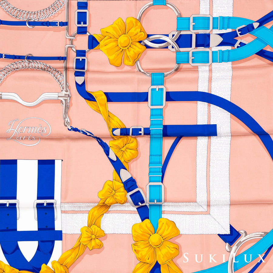 Hermès Carre Twill 90cm Silk Scarf Carre Twill Grand Manege Detail Lh/ Bois De Rose/ Bleu
