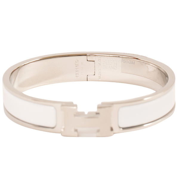 HERMES H Clic Clac Enamel Bracelet Bangle Size 7.5 White/Gold