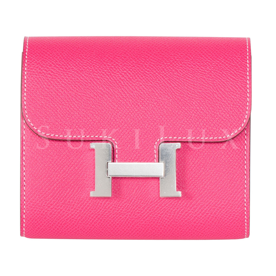 Hermès Constance Compact Wallet Rose Tyrien E5 Palladium Hardware