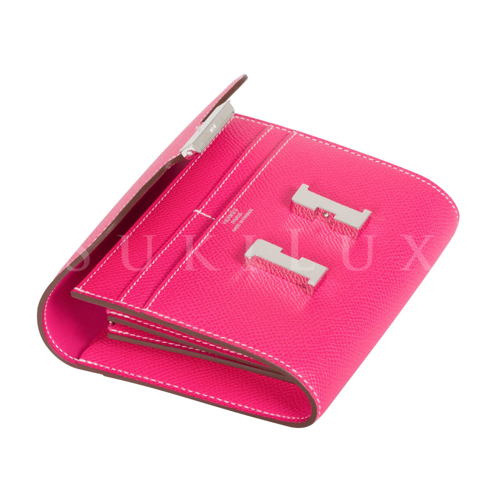 Hermès Constance Compact Wallet Rose Tyrien E5 Palladium Hardware