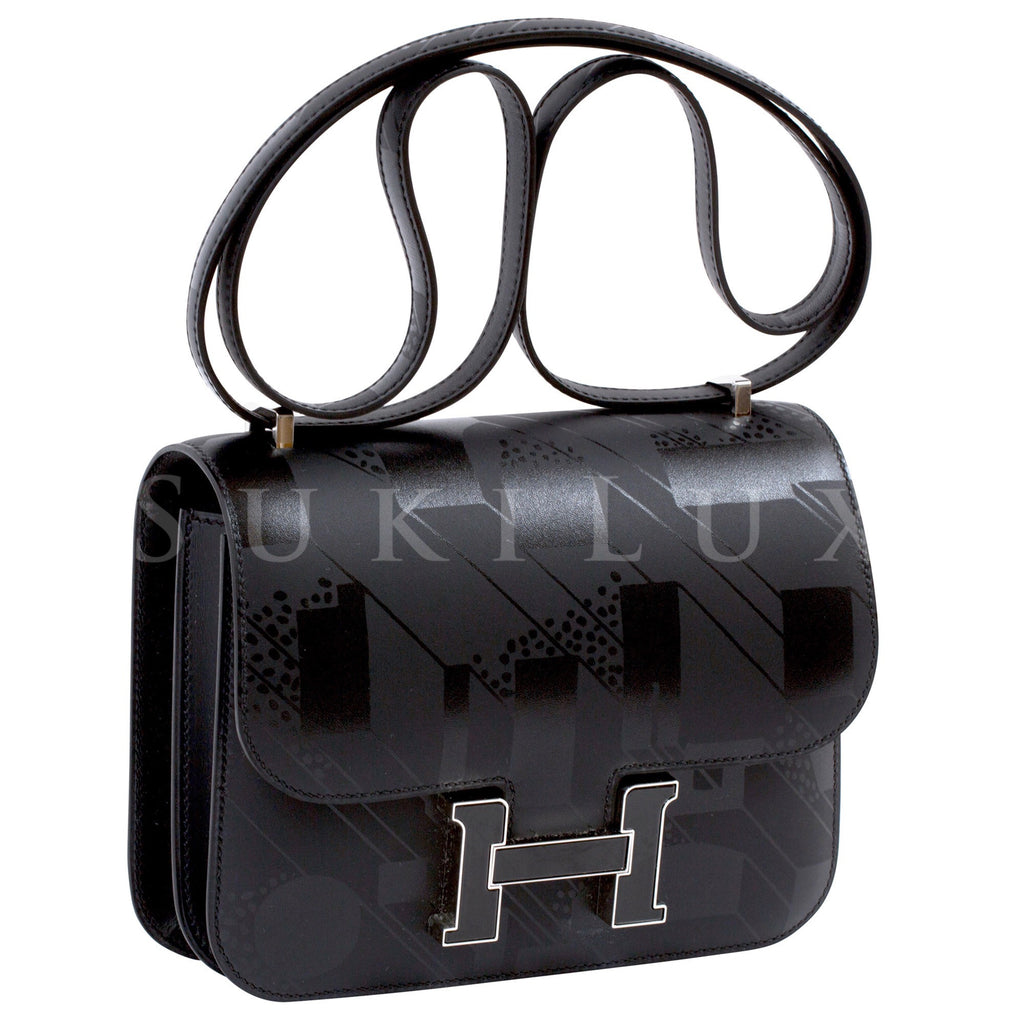 Hermès Constance III Mini 18cm Noir 89 Sombrero Imprime Fermoir Hardware