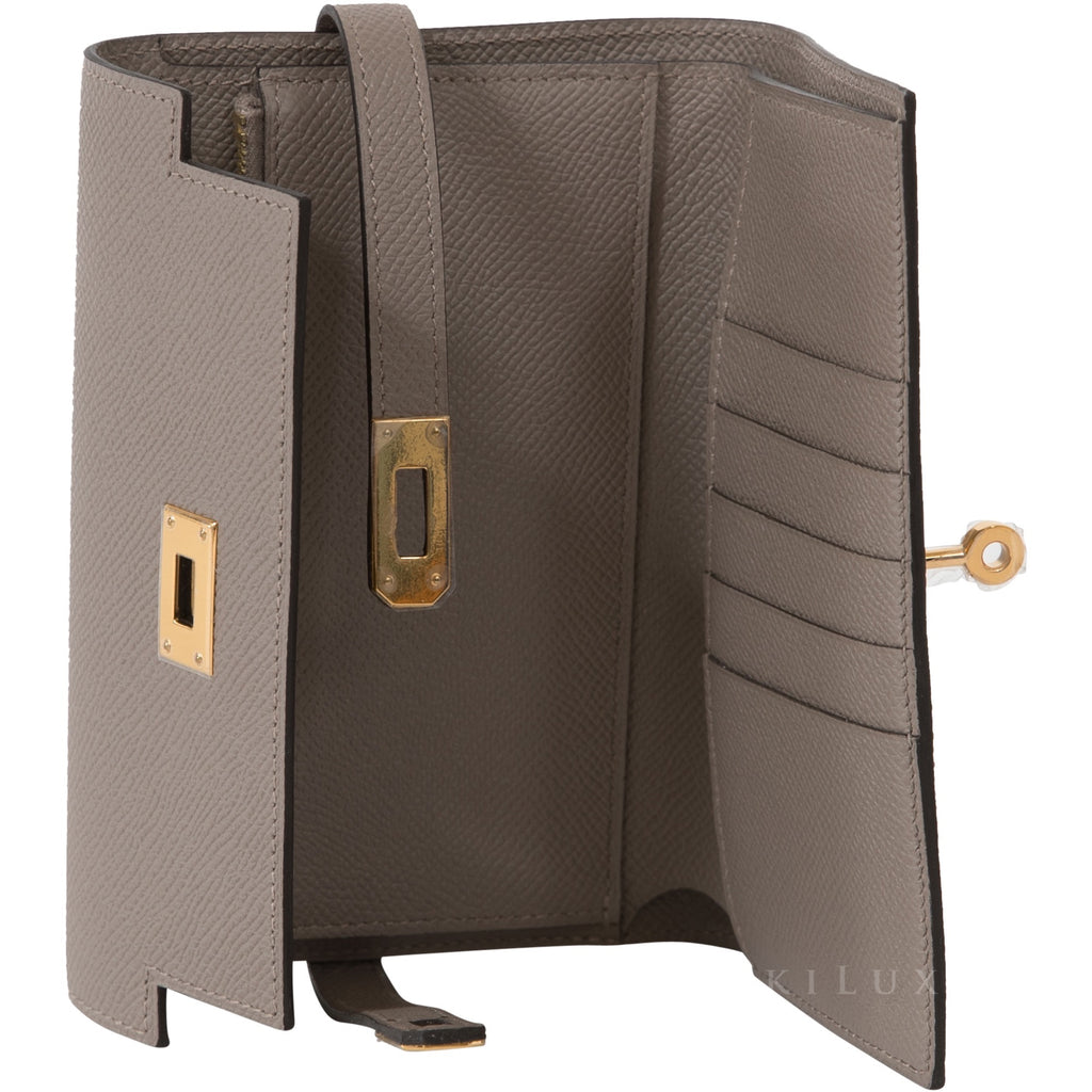 Hermès Kelly Compact Wallet GRIS ASPHALT M8 Epsom Leather Gold Hardware