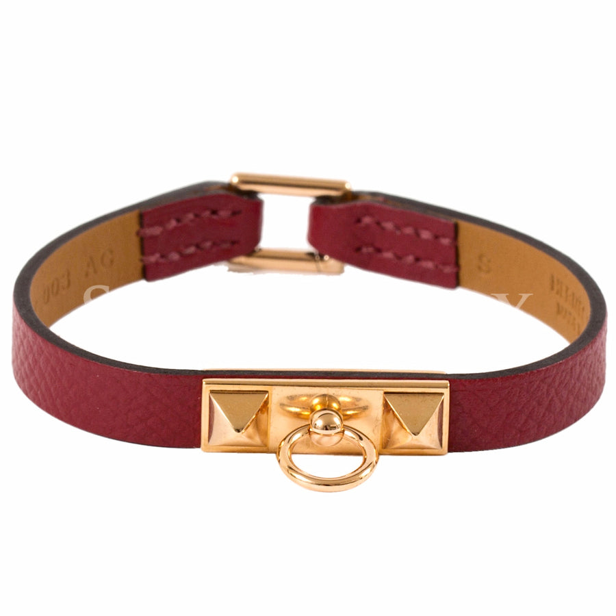 Hermès Micro Rivale Leather Bracelet Chamonix Calfskin Red Gold Hardware