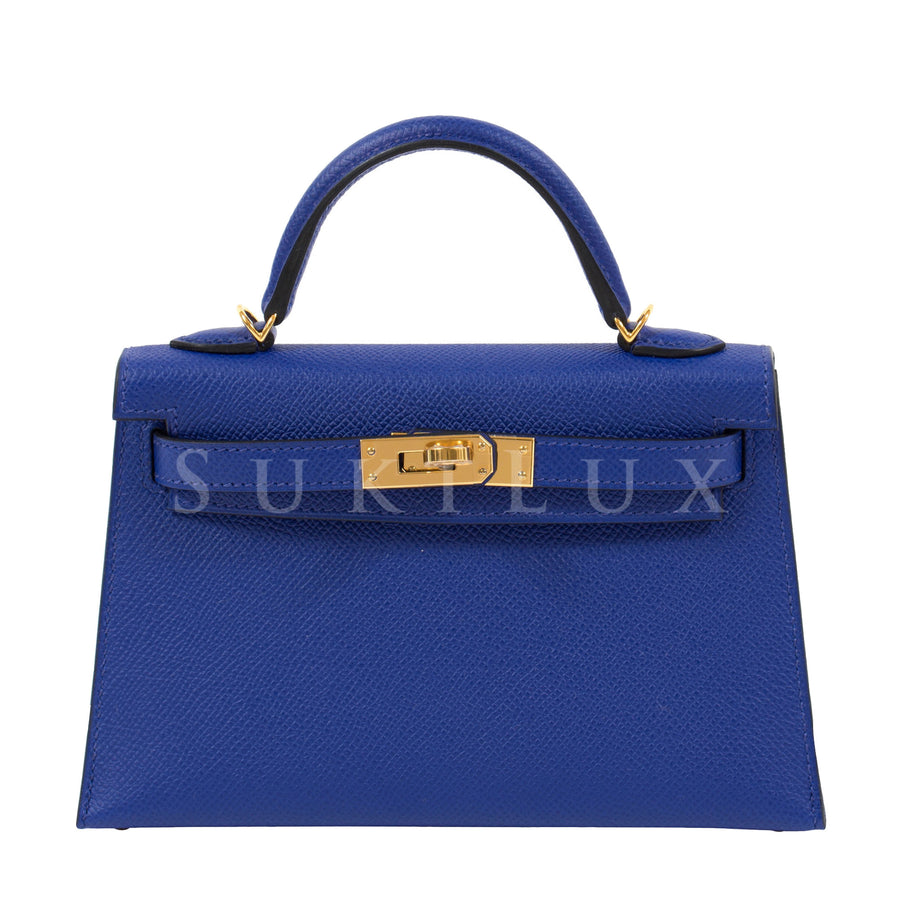 Hermès MiniKelly II Bleu Electric Veau Epsom Leather Gold Hardware