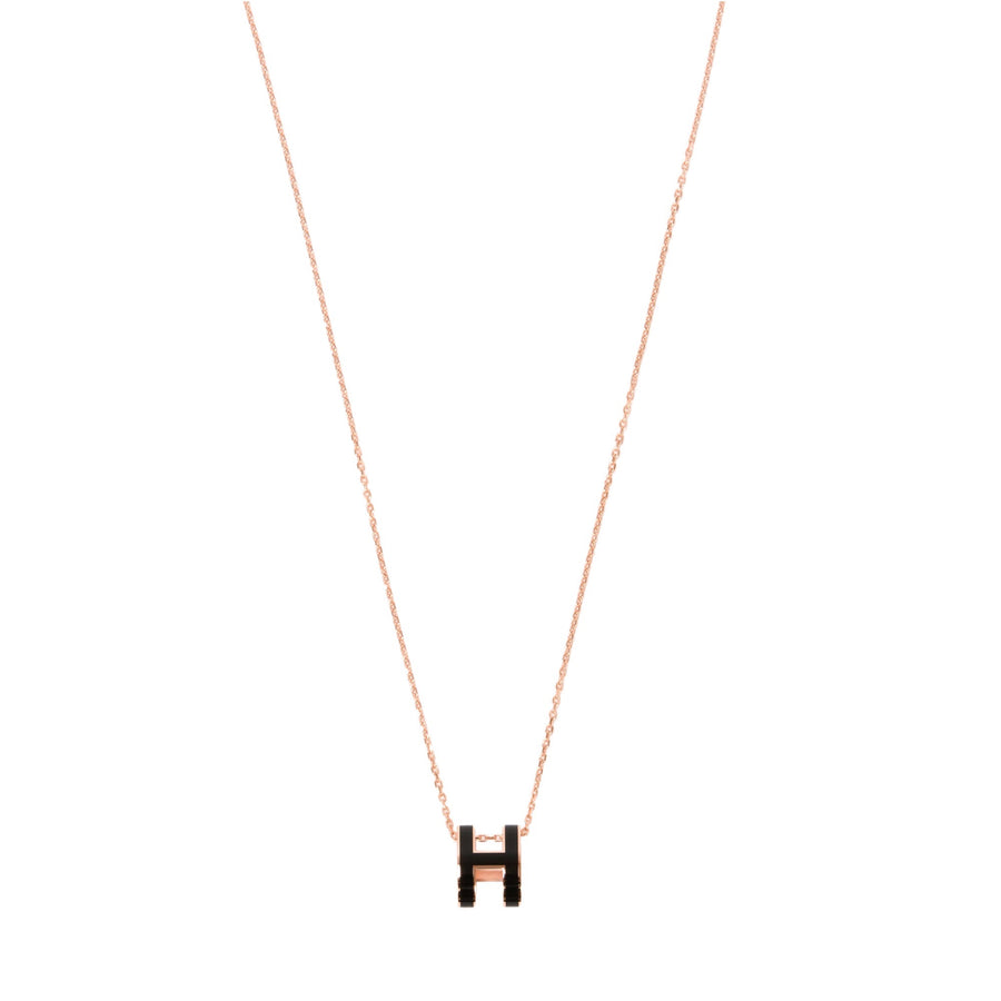 Hermès Pop H Necklace Black Rosegold Plated with Soft Chain