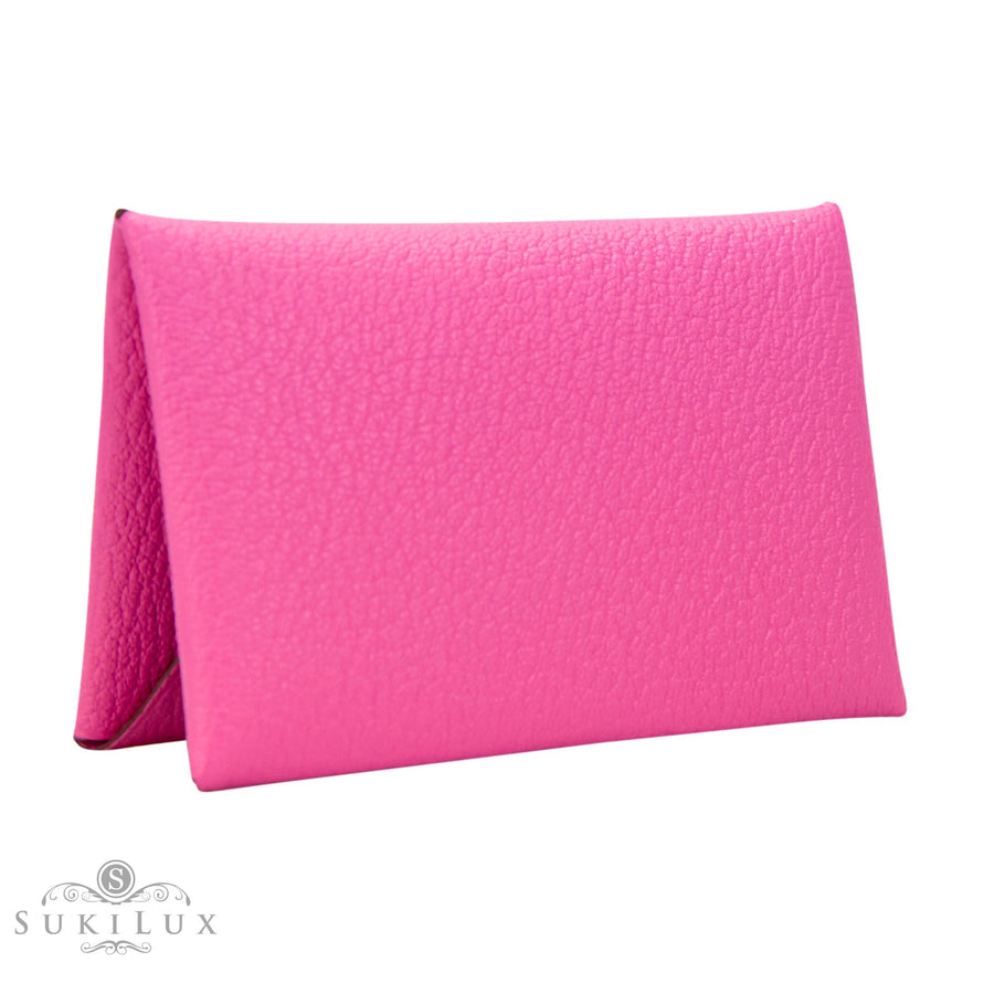 Hermès Calvi Card Case Wallet E5 Rose Tyrien Pink Chèvre Goatskin
