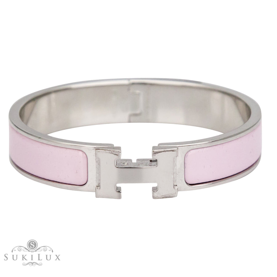 Hermès Clic Clac H Narrow Candy Almond Pink Enamel Bracelet Palladium Hardware