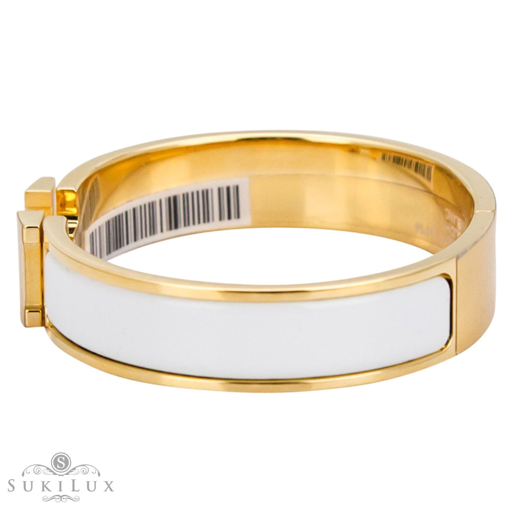 Hermès Clic Clac H Narrow Enamel Bracelet White Gold Hardware