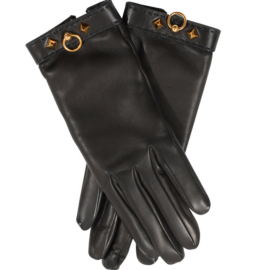Hermès Louise Women's Gloves Lambskin Noir Gold Hardware