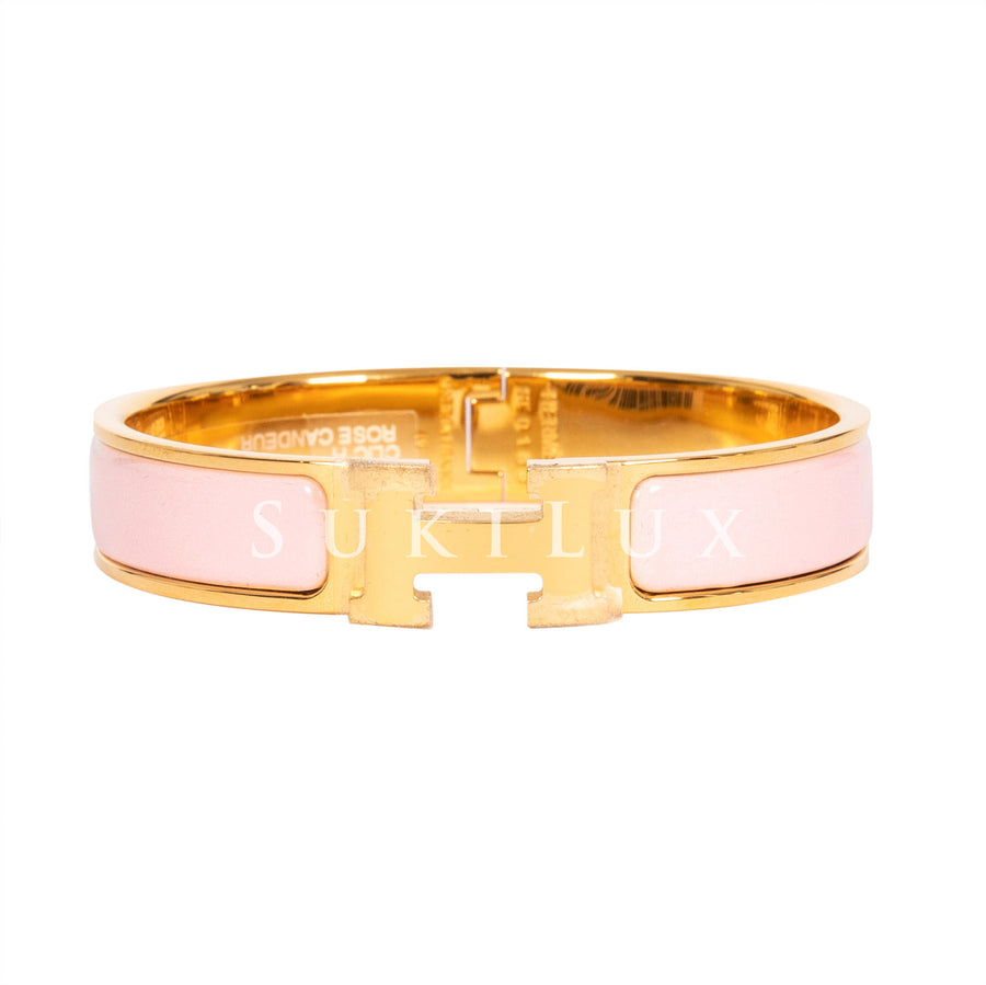 Hermès Clic Clac H Narrow Rose Candeur Pink Enamel Bracelet Gold Hardware