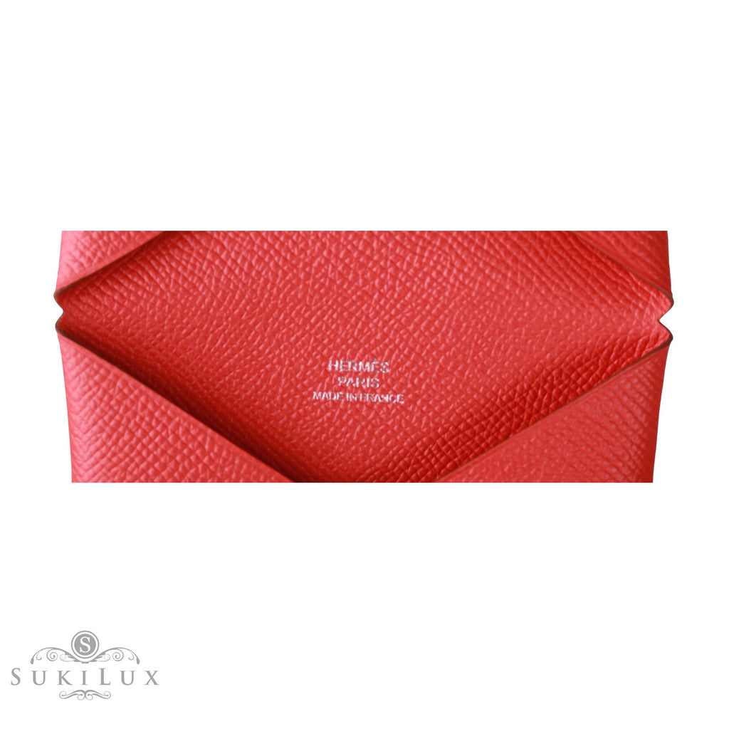Hermès Calvi Card Case Wallet Rouge Casaque Q5 Veau Epsom