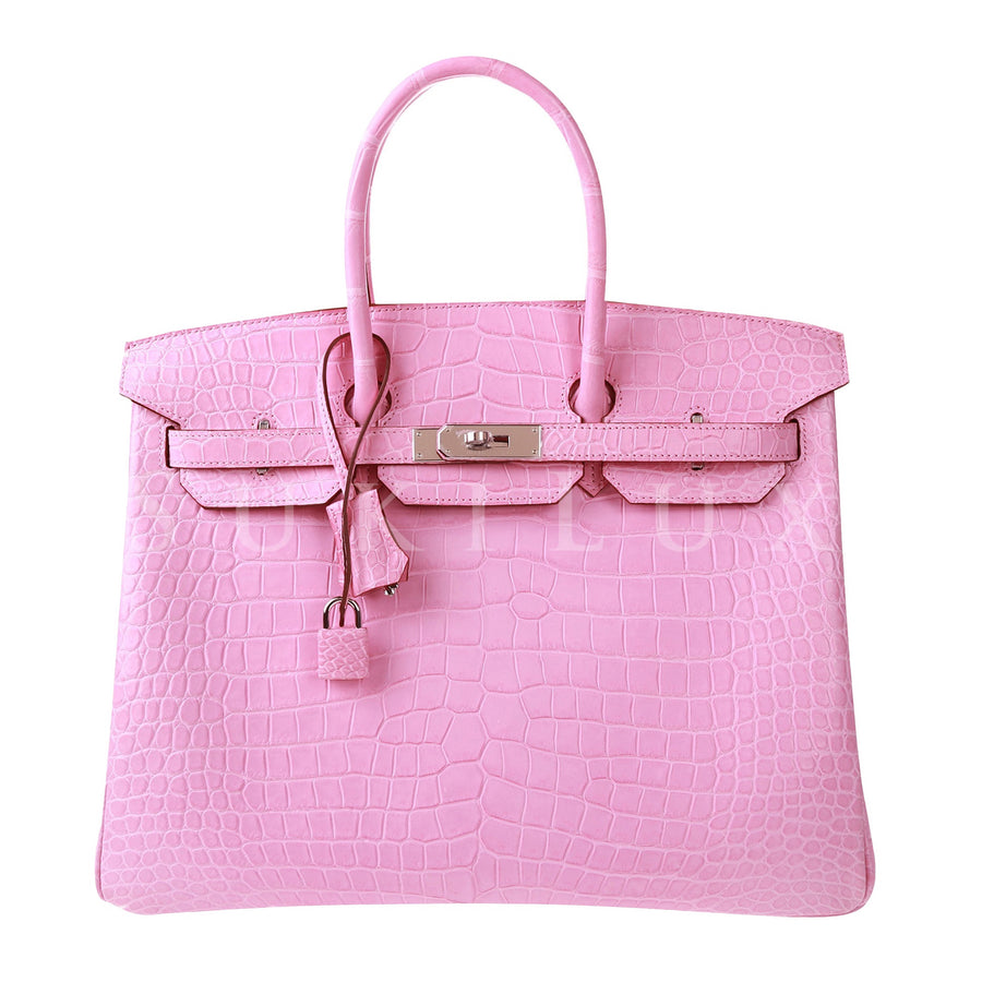 Hermès Birkin 35cm Crocodile Matte Pororus Bubblegum Pink Palladium Hardware