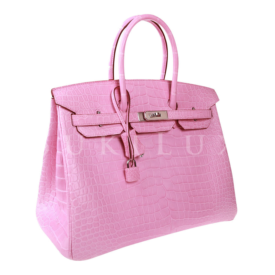 Hermès Birkin 35cm Crocodile Matte Pororus Bubblegum Pink Palladium Hardware
