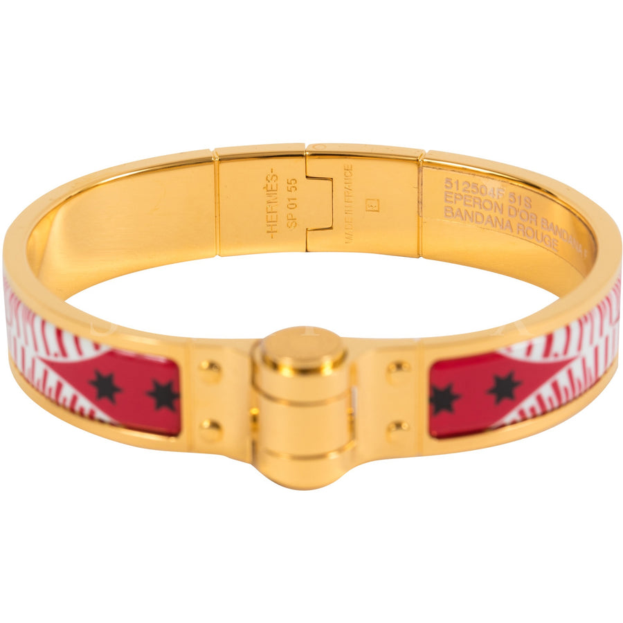 Hermès Hinged Enamel Bracelet Narrow Eperon D'OR Bandana Rouge Gold Plated