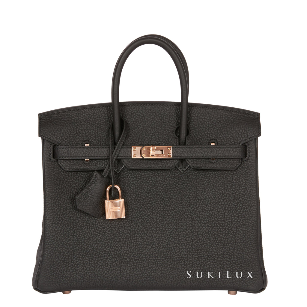 Hermès Birkin 25cm Veau Togo Noir 89 Rose Gold Hardware – SukiLux
