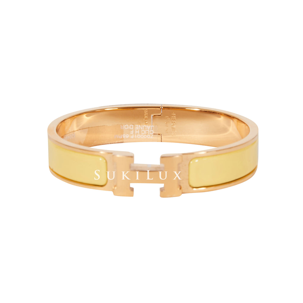 Hermes Clic Clac H Yellow Enamel Gold Plated Bracelet