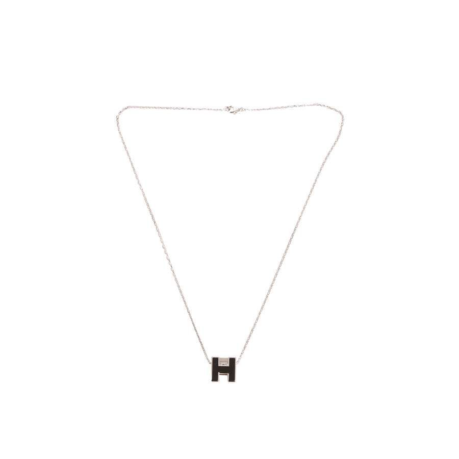 Hermès Cage D H Pendant Necklace Black Palladium PLATED WITH SOFT CHAIN