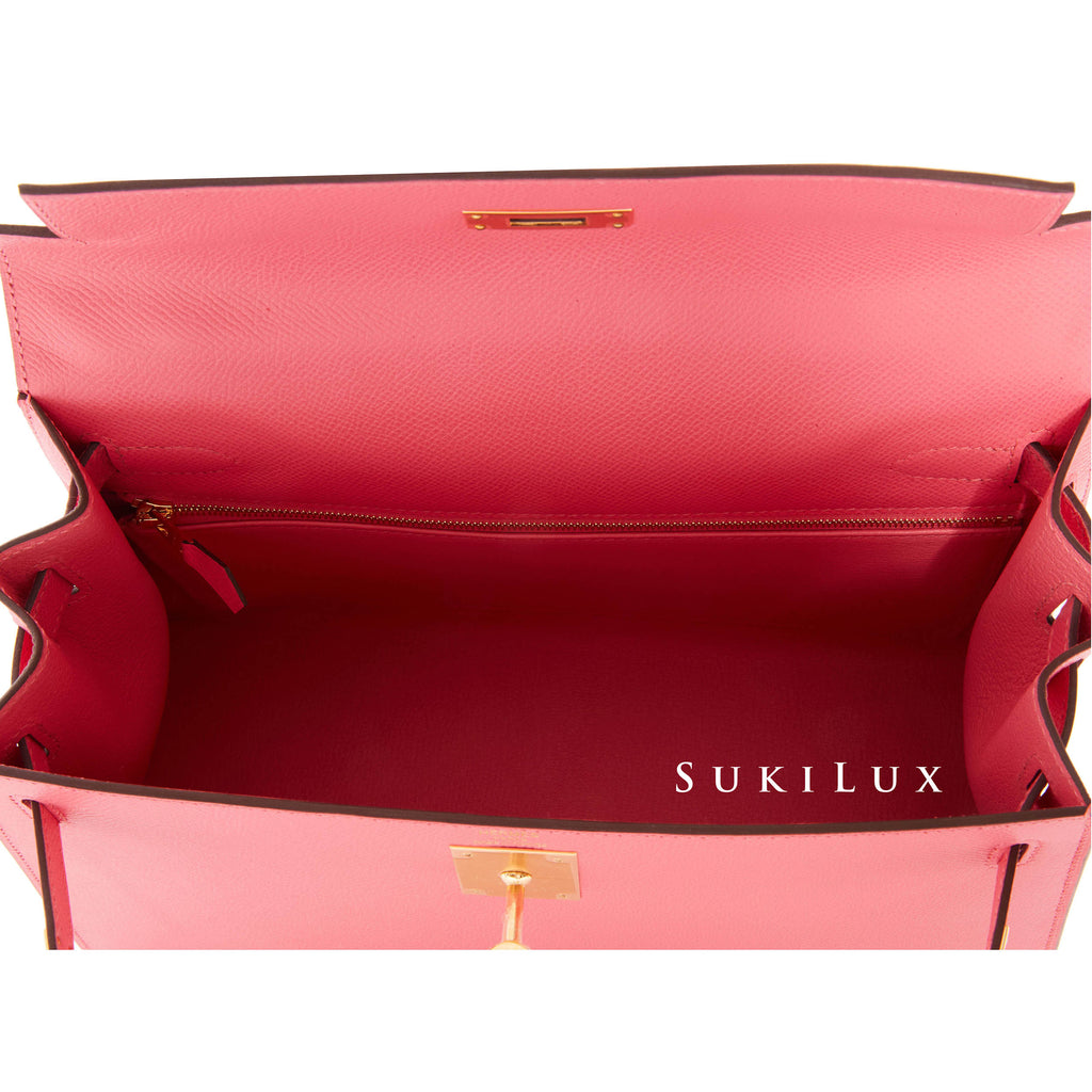 Hermès Kelly HSS 28 Rose Azalee/Gris Mouette Sellier Epsom Gold