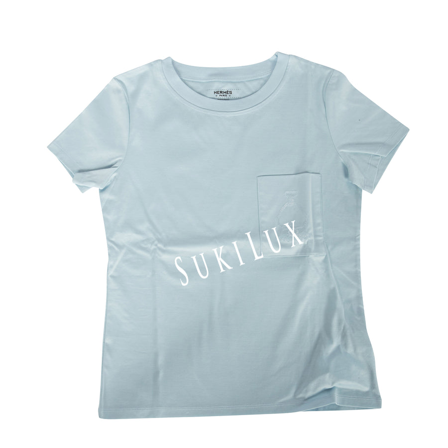 Embroidered pocket micro t-shirt -light blue