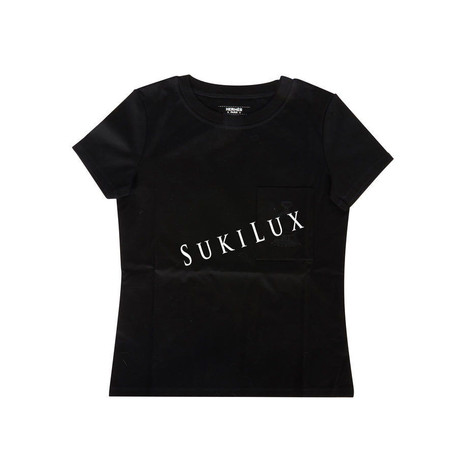 Embroidered pocket micro t-shirt -black