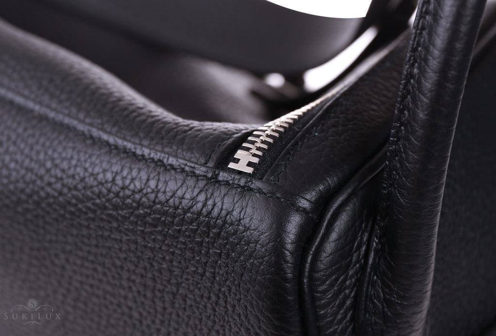 Hermes Lindy Bag Clemence Leather Palladium Hardware In Black