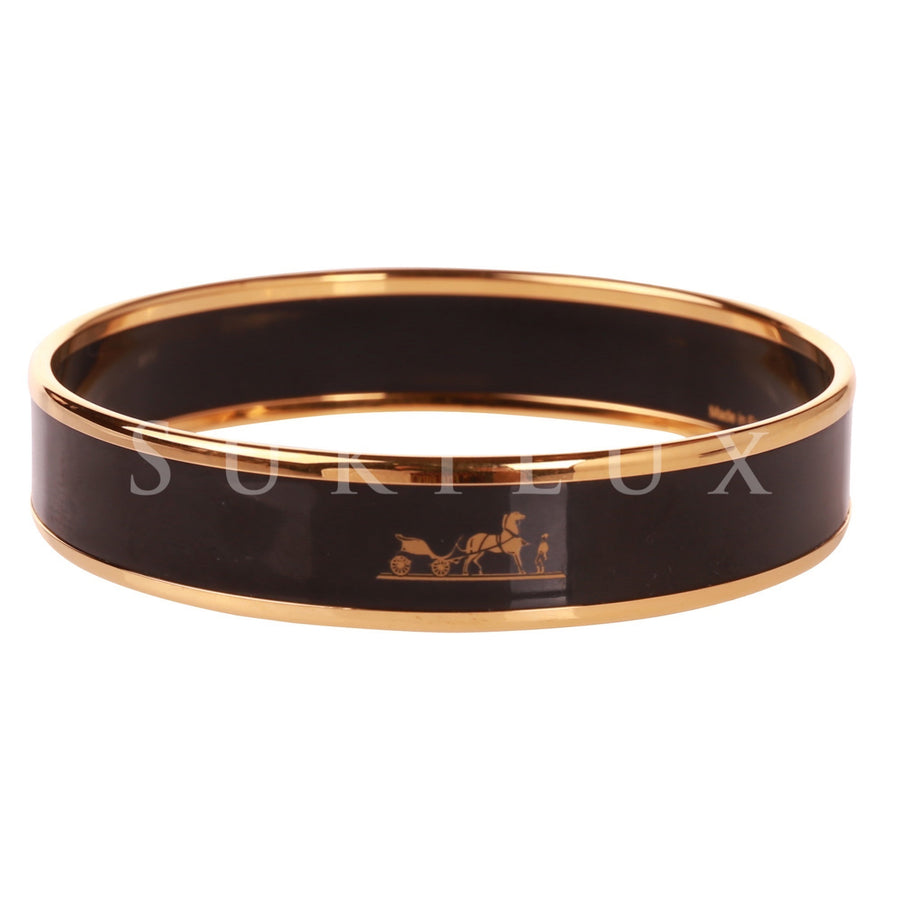 Hermès Printed Enamel Bracelet Narrow Harnals Des Presidents Rose Gold Plated