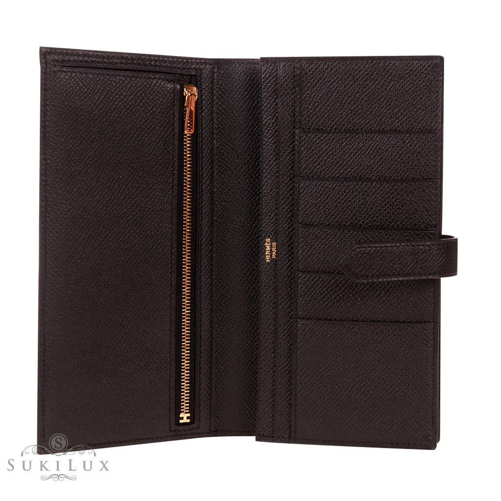 Hermès Bearn Wallet Noir Black 89 Epsom Gold Hardware
