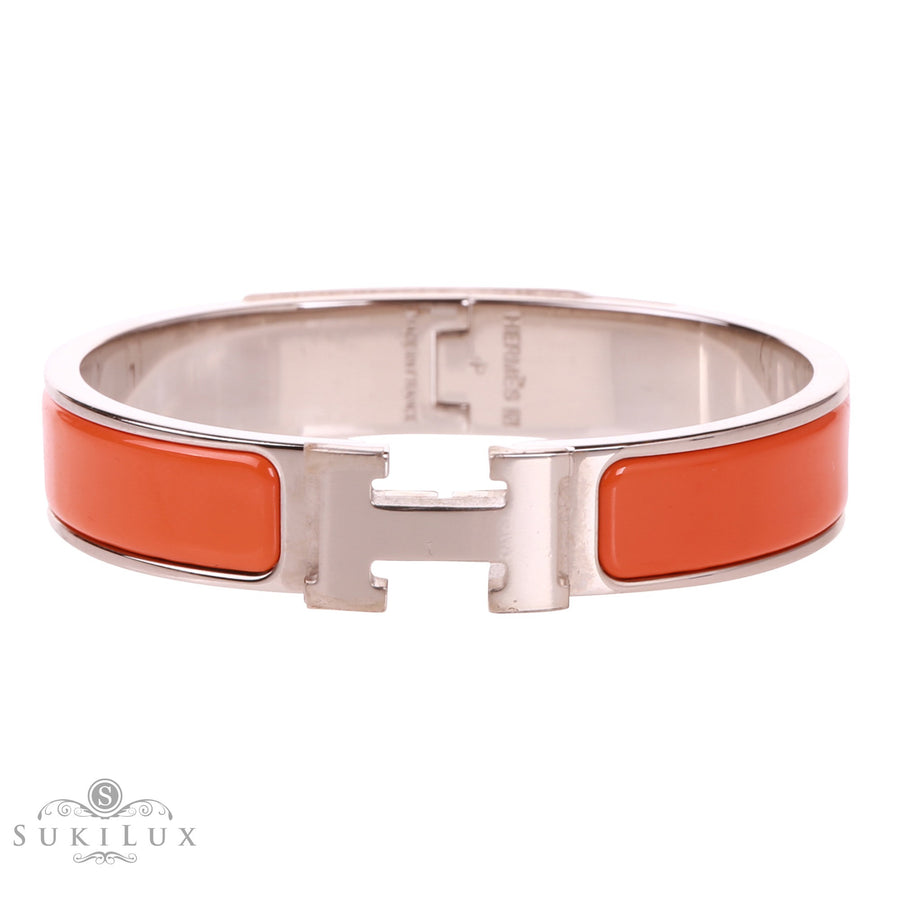 Hermès Clic Clac H Narrow Enamel Bracelet Orange Palladium Hardware