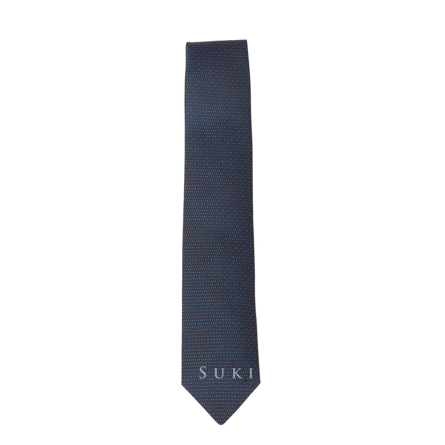 Hermès Cravate Silk Tie Pompom H Noir/ Gris Fonce/ Bleu Saphir