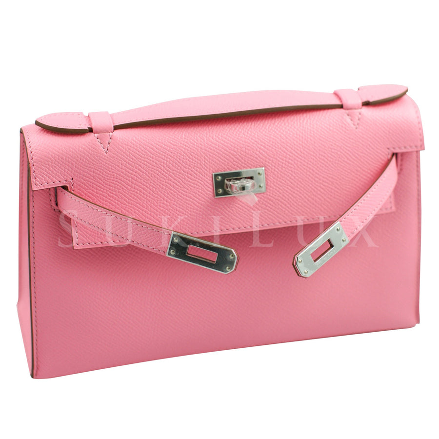 Hermès MiniKelly Pochette Rose Confettie 1Q Epsom Leather Palladium Hardware