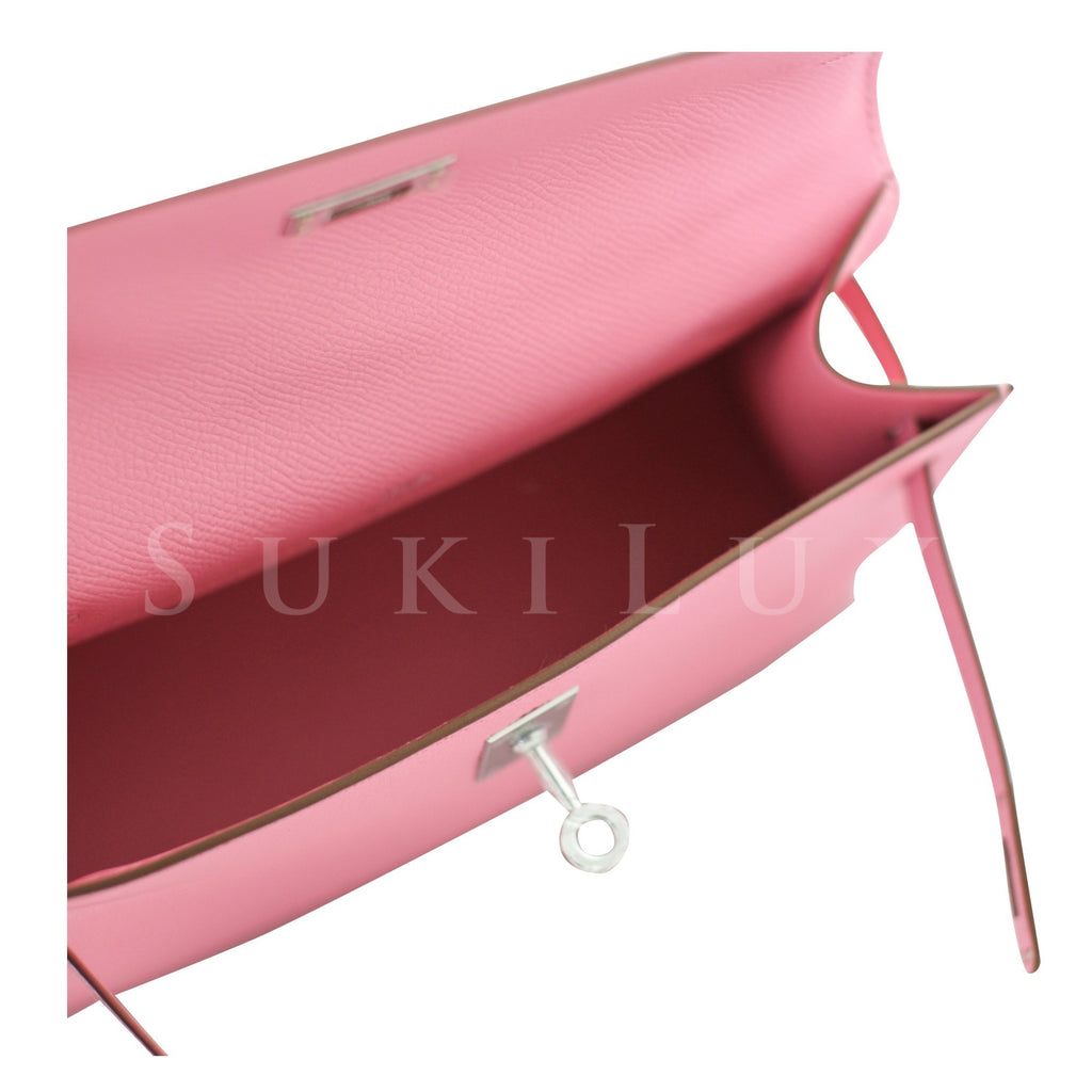 Hermès MiniKelly Pochette Rose Confettie 1Q Epsom Leather Palladium Hardware