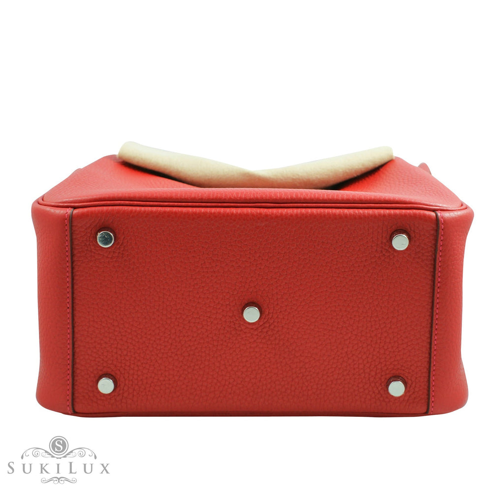 Hermès Lindy 30cm Clemence Rouge Casaque Palladium Hardware