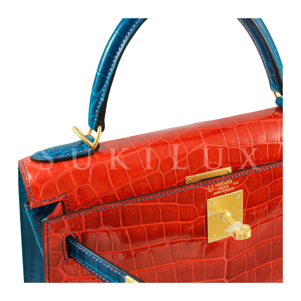 Hermès Kelly 28 Rose Sheherazade Sellier Crocodile Niloticus Lisse Gol —  The French Hunter