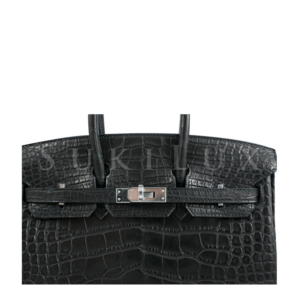 Hermès Birkin 25cm Crocodile Matte Alligator Noir 89 Palladium Hardware