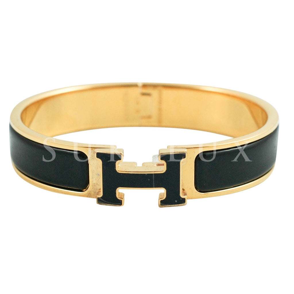 Hermes Black & Gold Enamel Clic H Bracelet Size PM - Hermes Canada