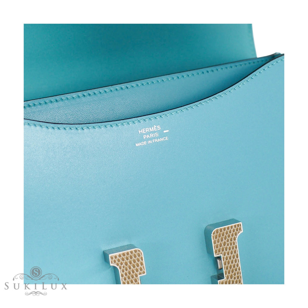 Hermès Constance III Mini 18cm Veau Tadelakt 3P Blue Atoll Lizard Hardware