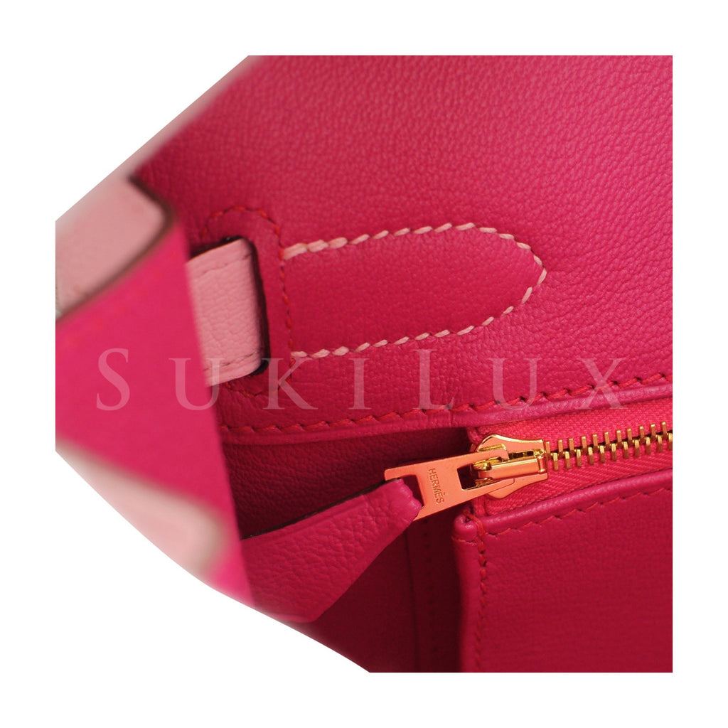 Hermès Birkin 30cm Chevre Goatskin 3Q Rose Sakura/E5 Rose Tyrien Bi-color Gold Hardware
