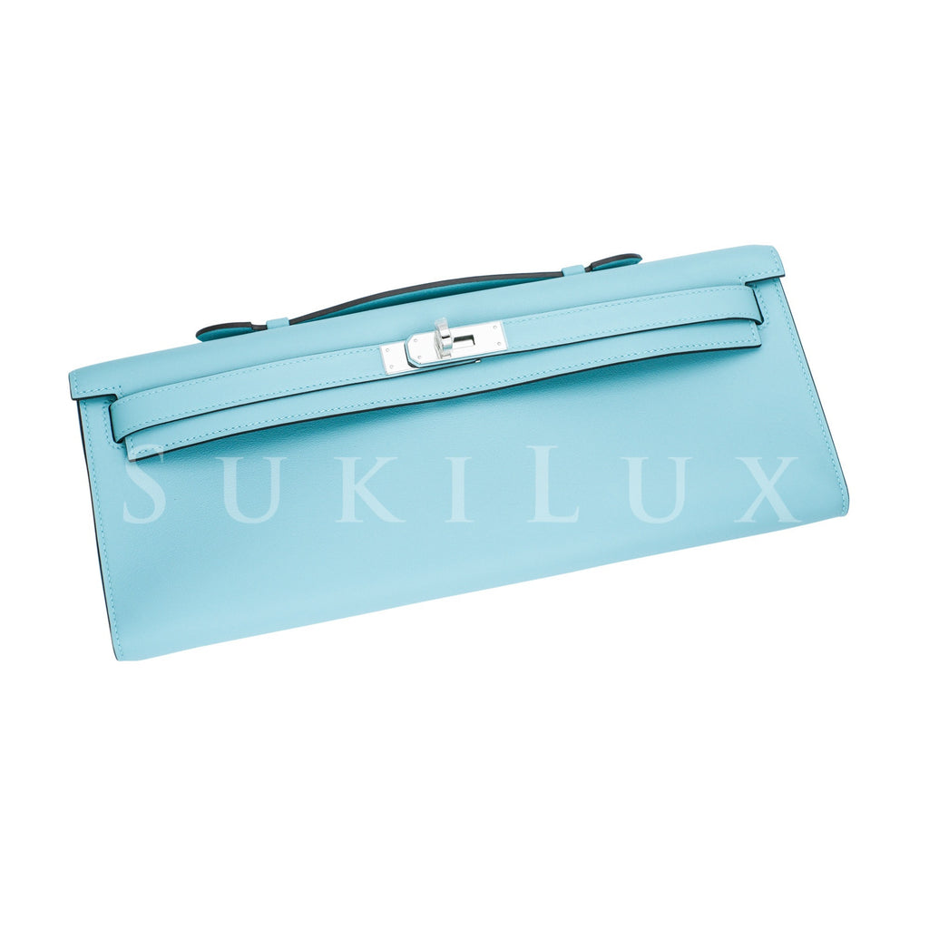 Hermès Kelly Cut Blue Atoll 3P Swift Palladium Hardware
