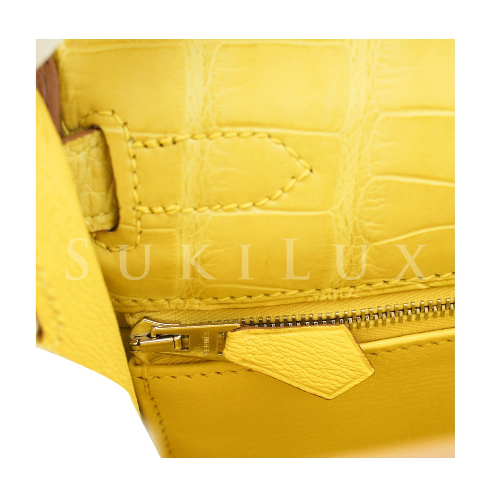 Hermès Kelly Cut Clutch Mimosa Matte Porosus Crocodile Palladium Hardware