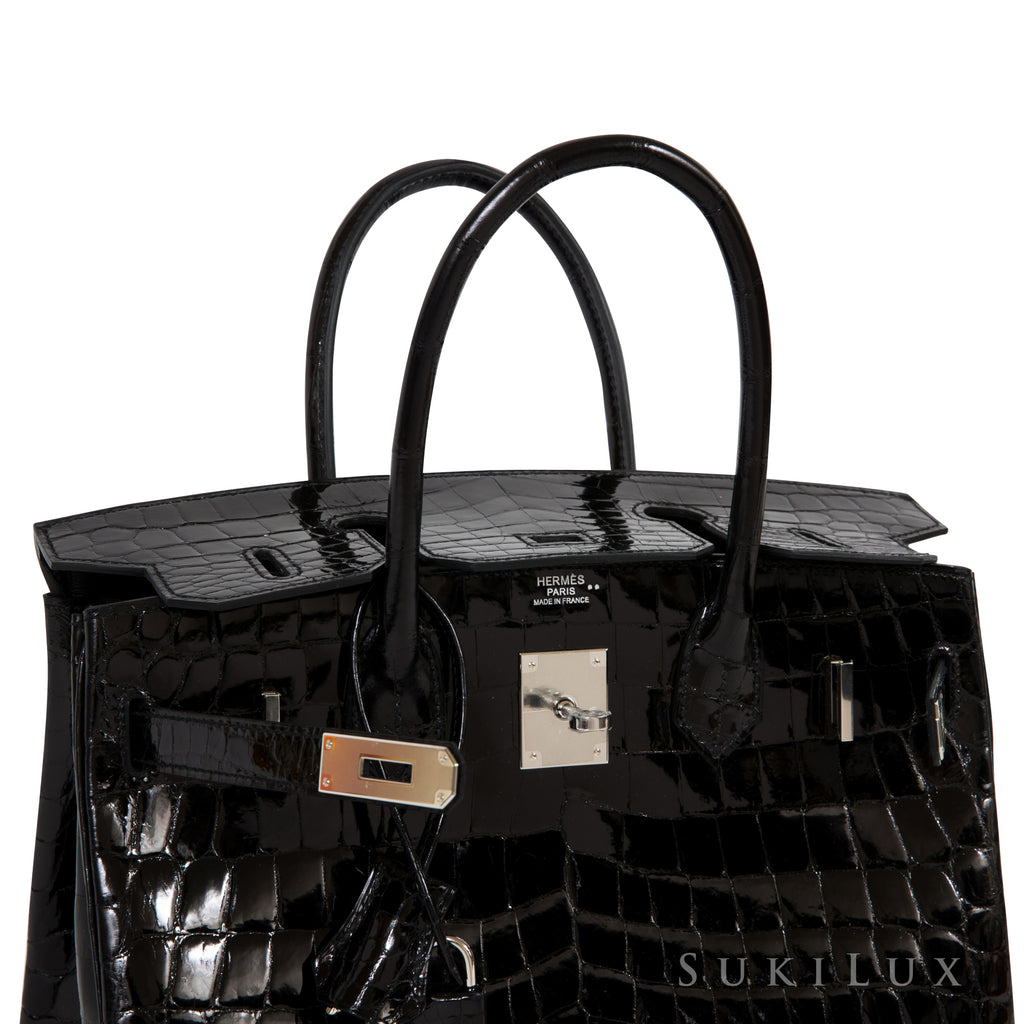 Hermès Birkin 30cm Crocodile Shiny Nilo CC Noir 89 Palladium Hardware –  SukiLux