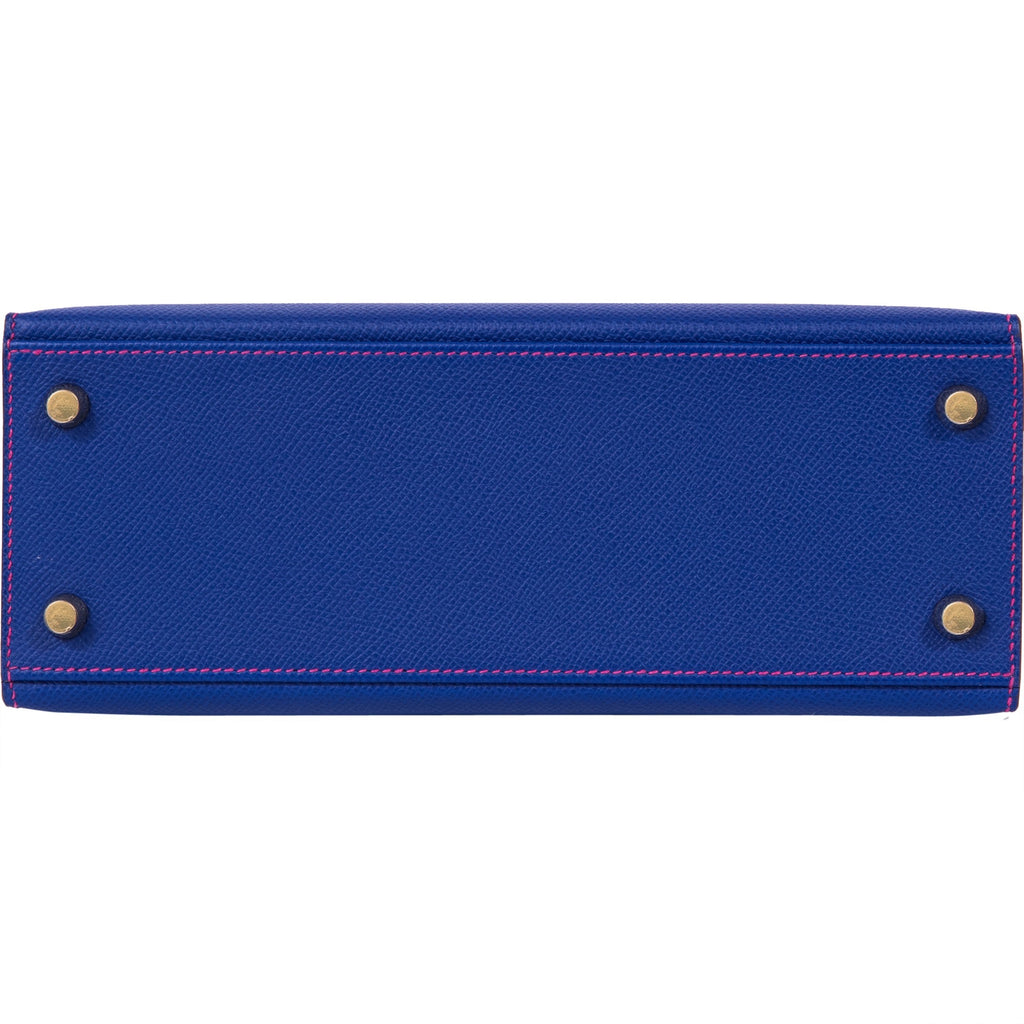 25cm Bleu Electrique & Rouge Casaque HSS Kelly in Epsom with Gold open -  Lilac Blue London
