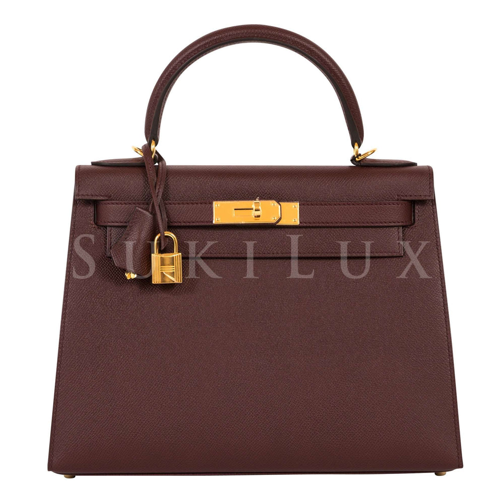 Hermès Kelly 28cm Sellier Veau Epsom Bordeaux 57 Gold Hardware – SukiLux