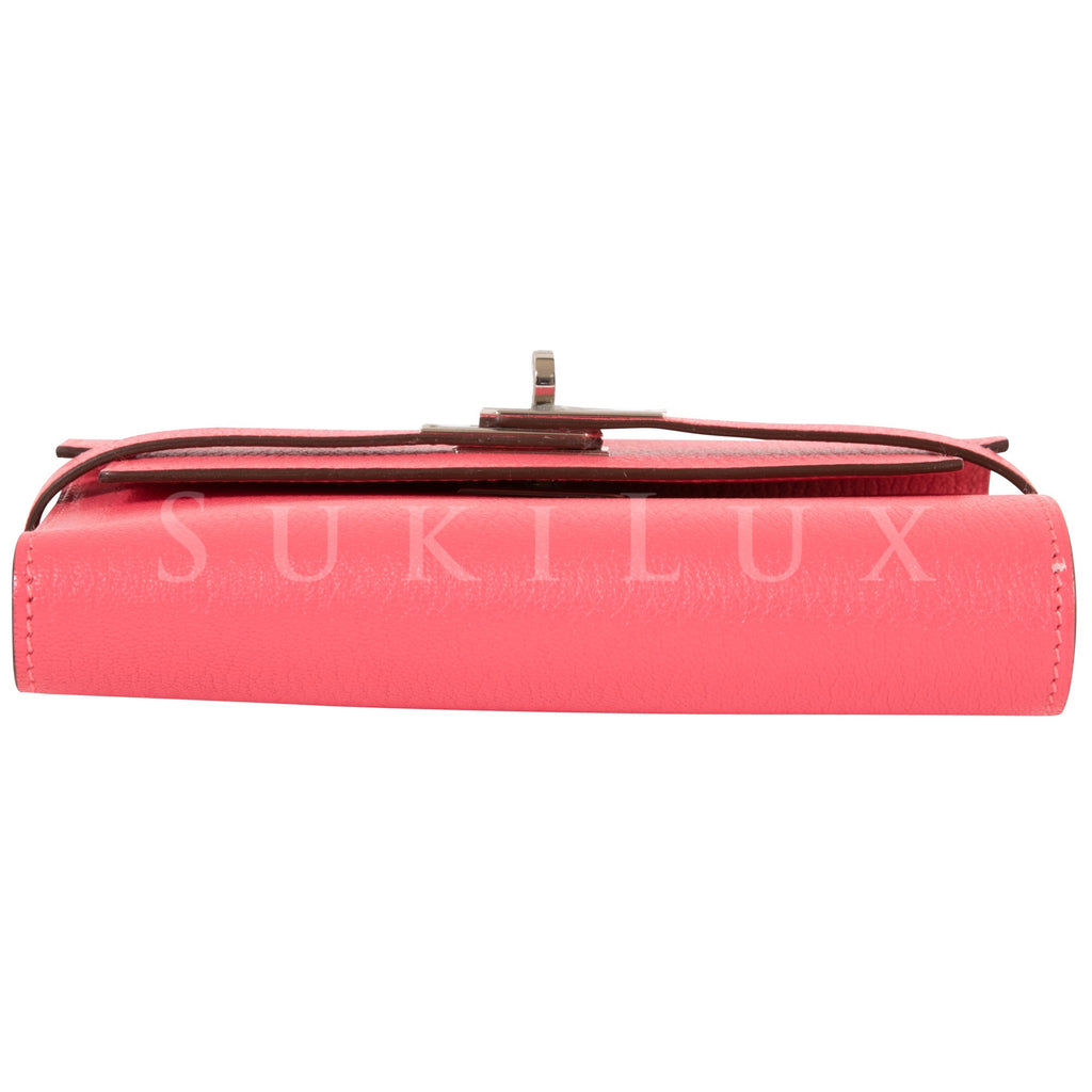 Hermès Kelly Compact Wallet Rose Lipstick Chevre Goatskin Palladium Hardware