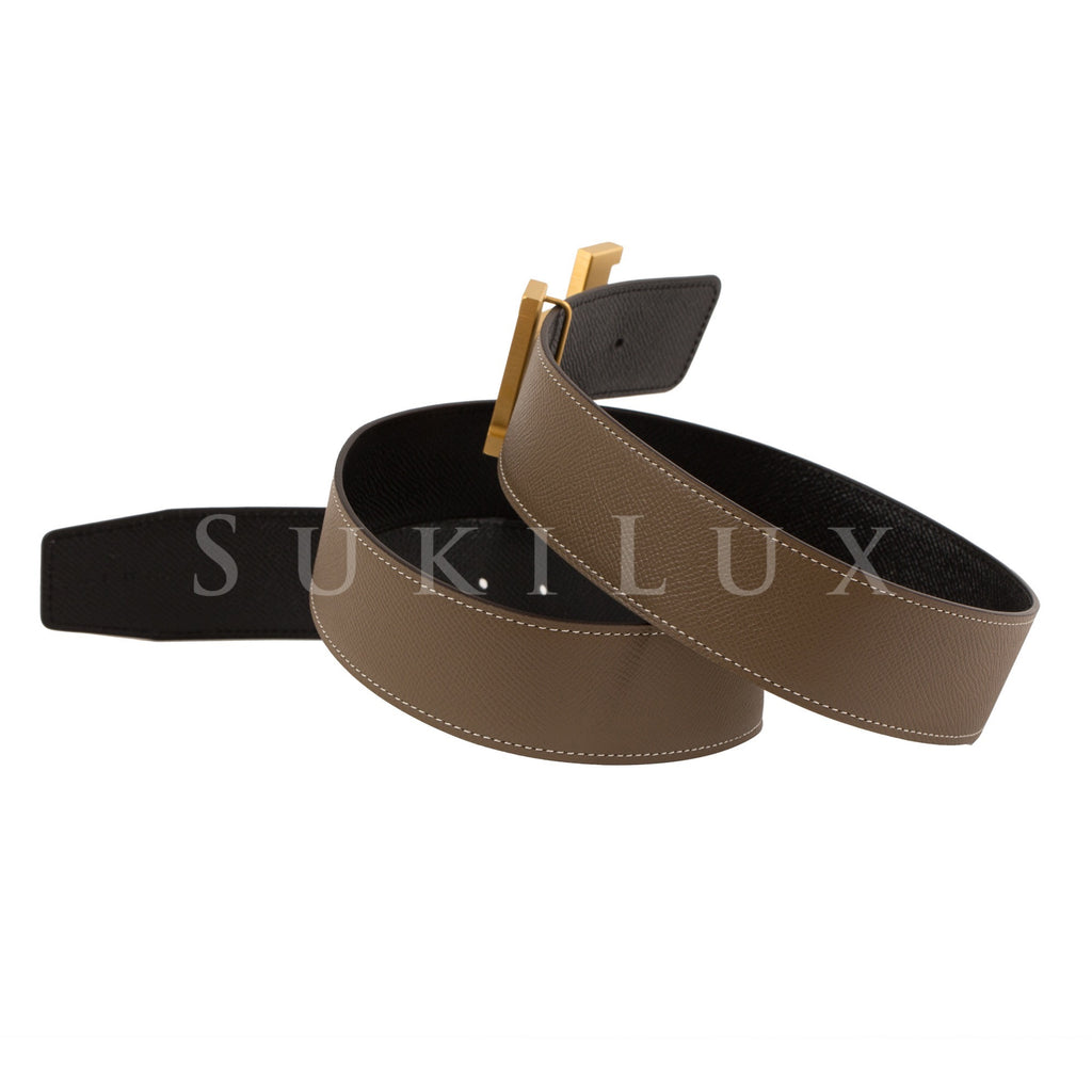 Hermes Black/Gold Box/Togo Leather H Buckle Reversible Belt 90CM
