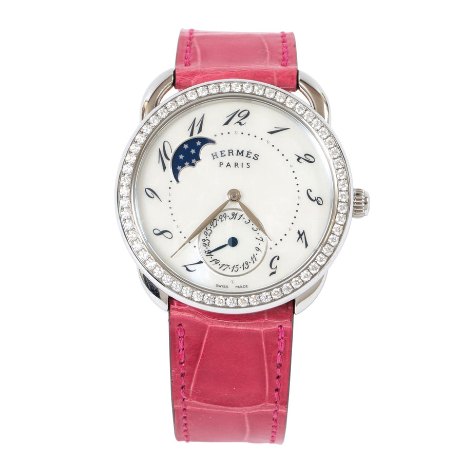 Hermès AR Watch 38M Diamond Pink Crocodile Strap